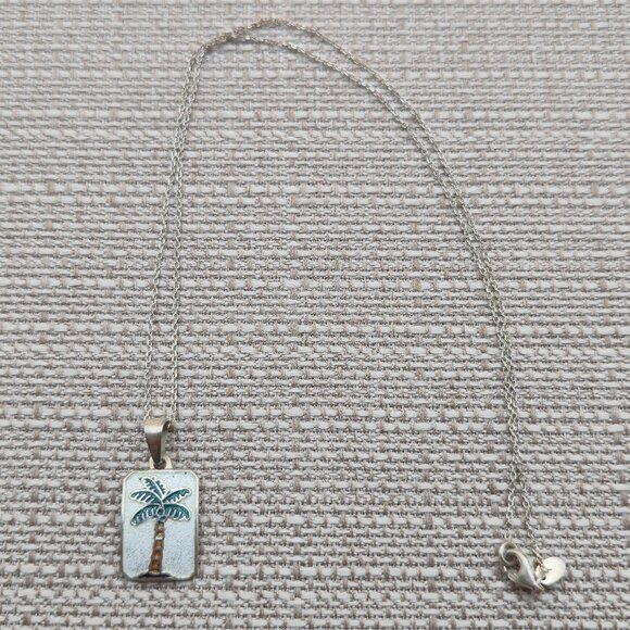 Jewelry - 18 Inch Sterling Silver Unique Palm Tree Pendant Rustic Necklace A5947